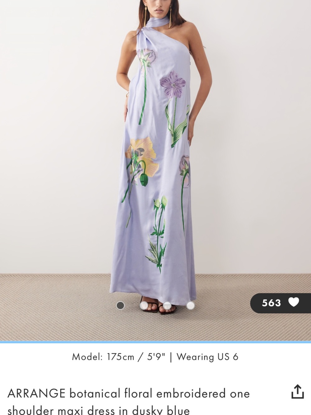 ARRANGE botanical floral embroidered one shoulder maxi dress in dusky blue